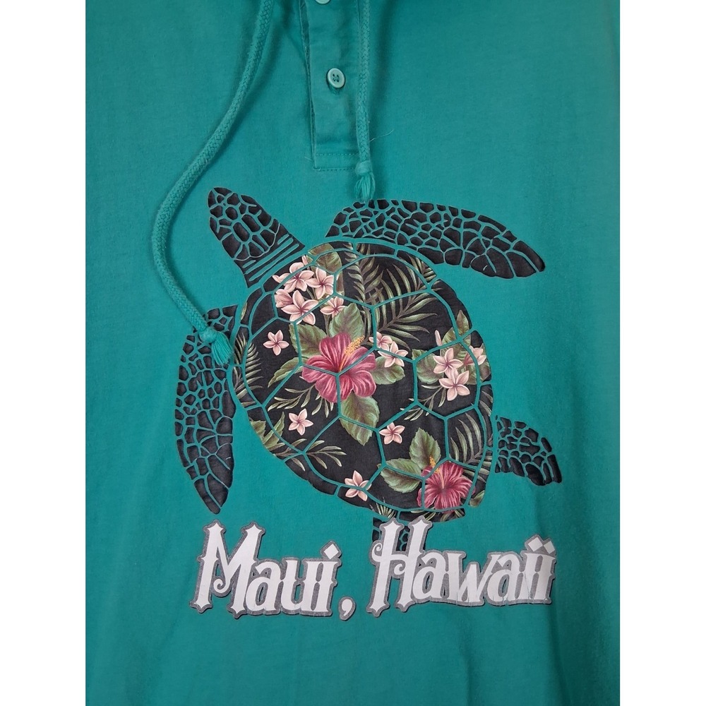 Aloha Womens Shirt Large Blue Aqua Maui Hawaii Turtle Tropical Flower Henley VTG